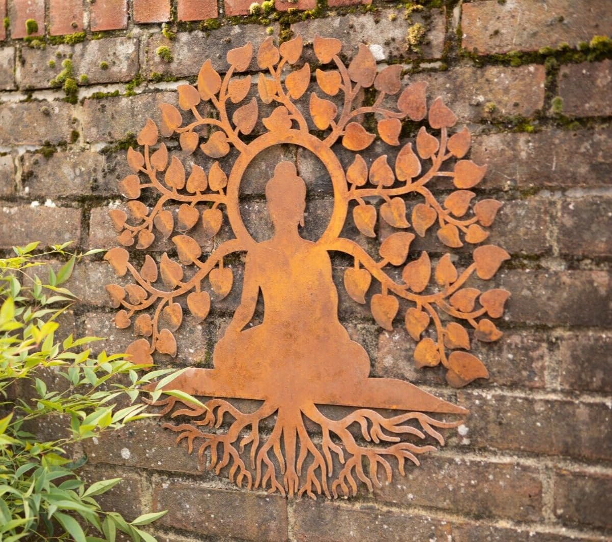 Burgess Home & Garden Brown Metal Large 60Cm Buddha Metal Wall Plaque | Hanging Indoor Outdoor Iron Floral Tree