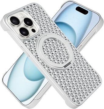 Guppy for iPhone 16 Pro Max Bezel Less Slim Hard Shockproof Thin Case Heat Dissipation Case [Compatible with MagSafe] with Magnetic Invisible Stand Cooling Down Protective Phone Case Silver