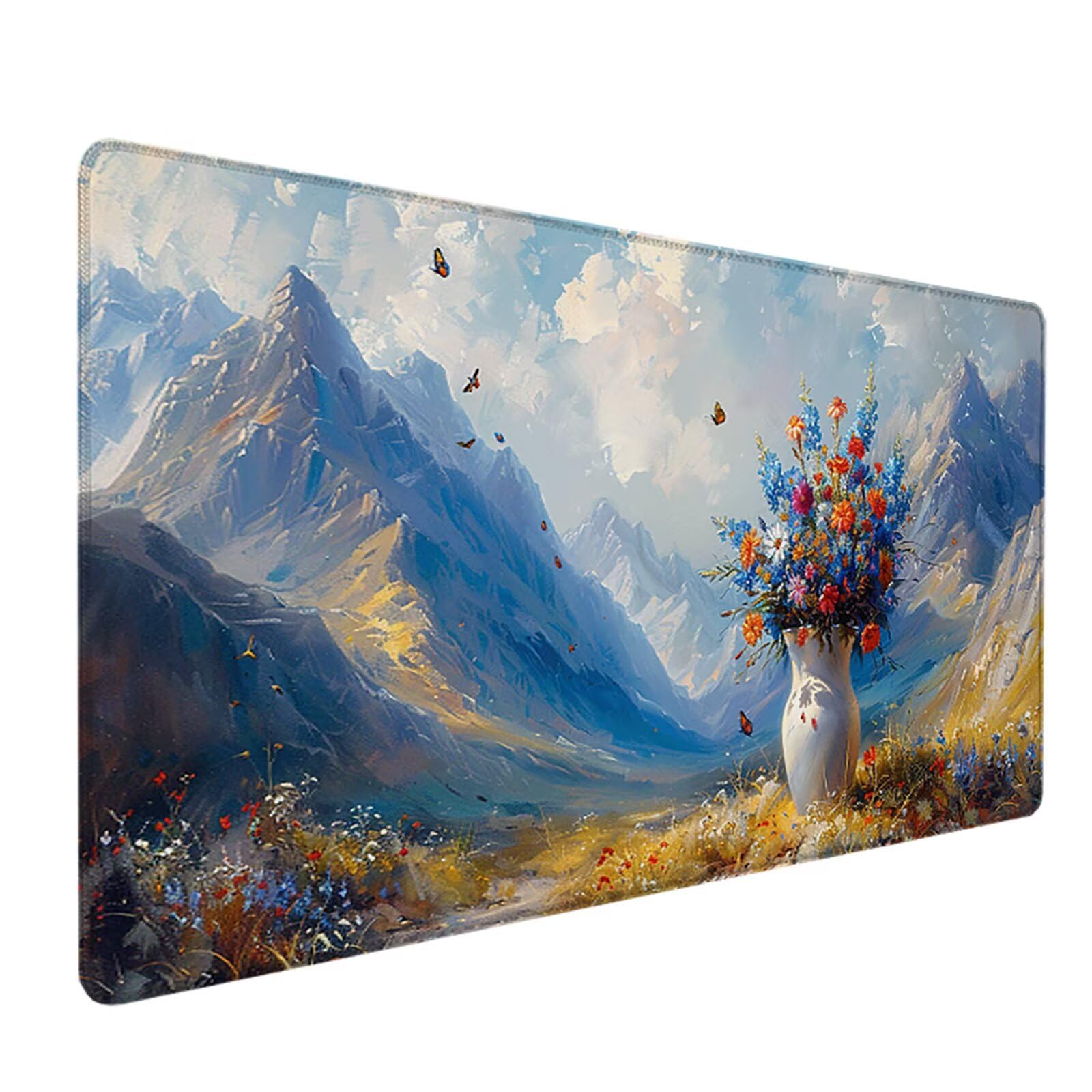 Florero Alfombrilla Ratón Gaming XXL 1500x800 mm, Alfombrilla Gaming Azul Mousepad con Base de Goma Antideslizante, Impermeable Desk Mat para Teclado y Raton, Accesorios Gaming, Regalos de Hombre 0-S