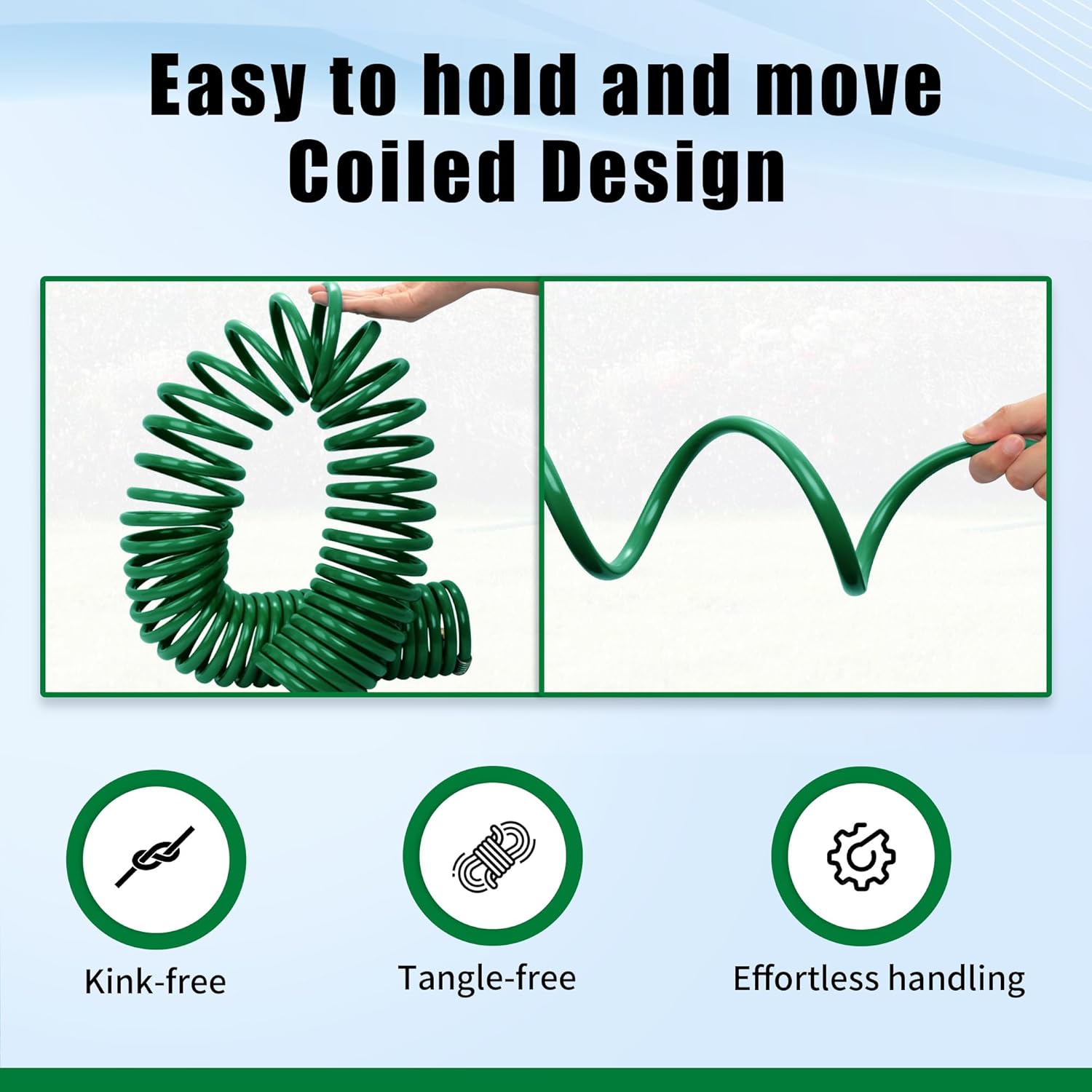 AUTOMAN Coil Garden Hose 50 ft, EVA Curly Water Hose with Brass Connectors, Recoil Garden Water Hose,Includes 7-Pattern Function Sprayer,Retractable,Corrosion Resistant Garden Coil Hose.