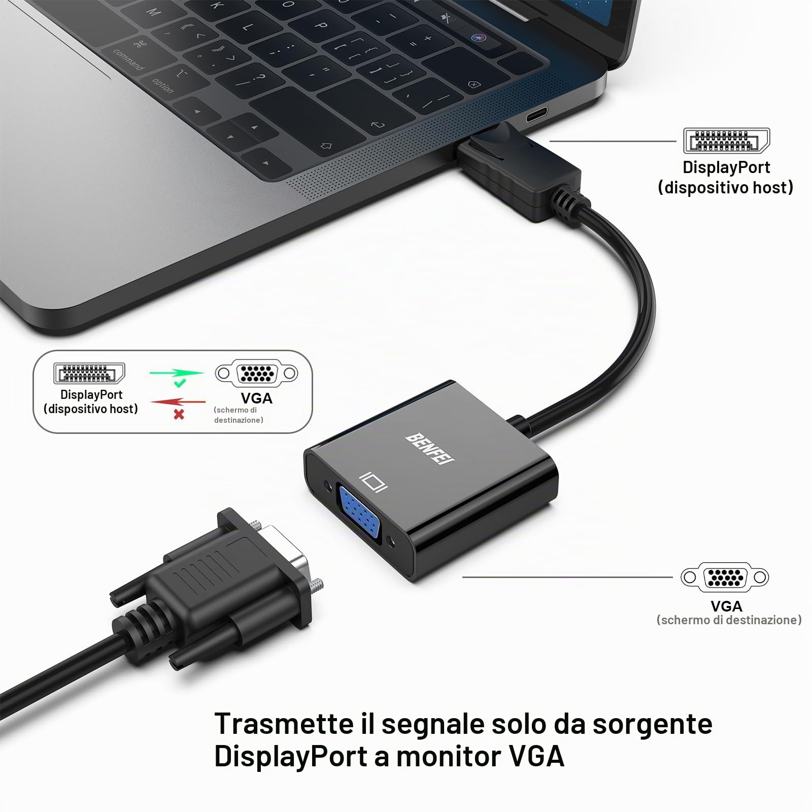BENFEI Adattatore DisplayPort a VGA placcato oro da DP a VGA (maschio a femmina) compatibile per Lenovo, Dell, HP, ASUS