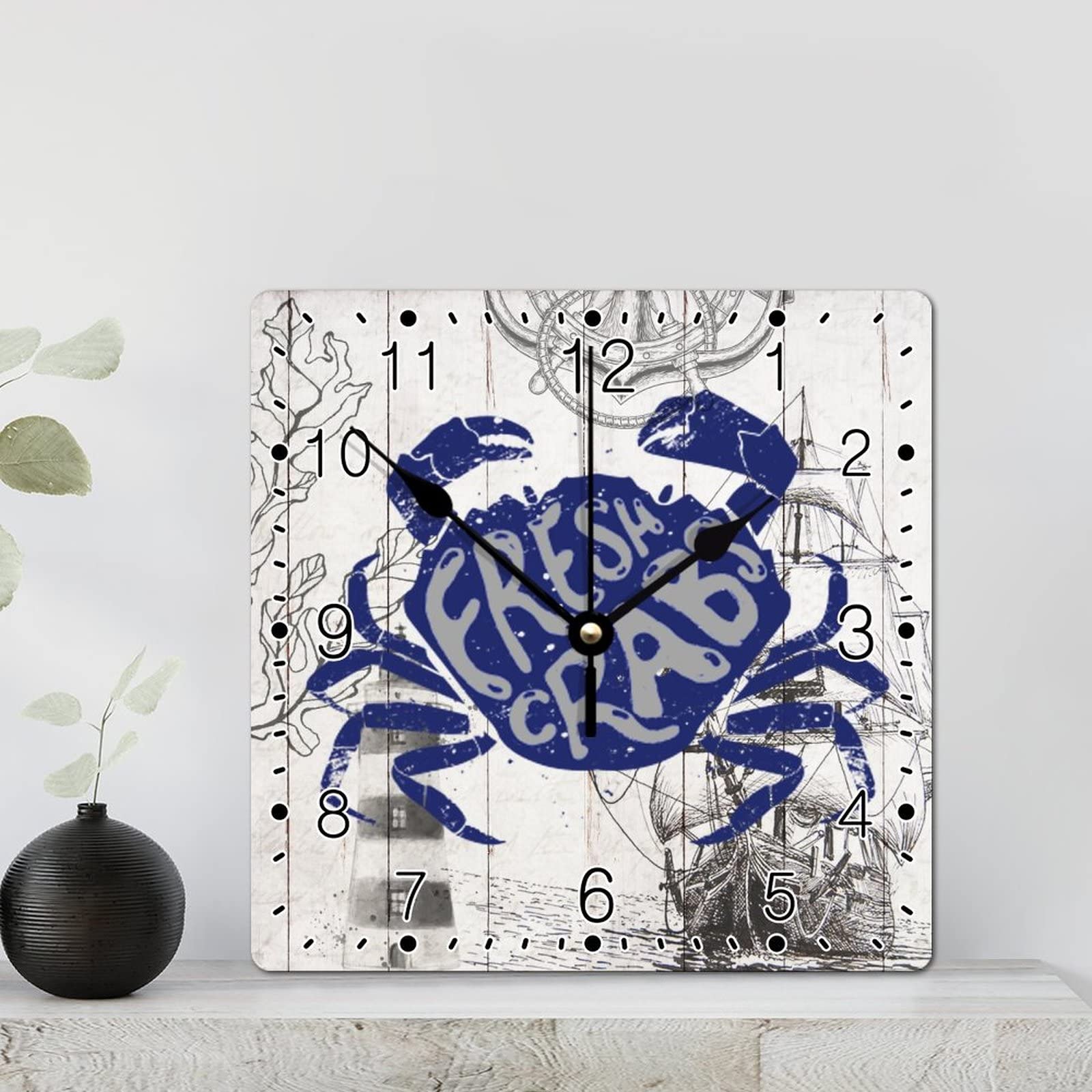 Horloge murale rustique océan de 30,5 cm en bois vintage silencieuse pour un salon marin