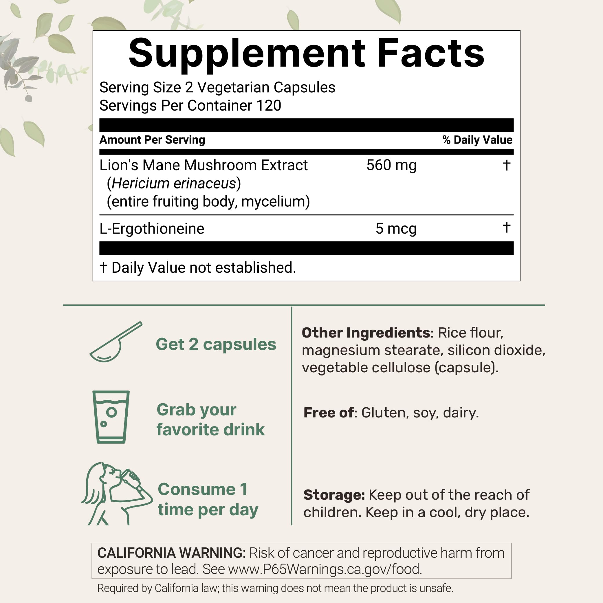 Micro Ingredients Lion’s Mane Extract with L-Ergothioneine, 240 Veggie Caps — Amazon image 2