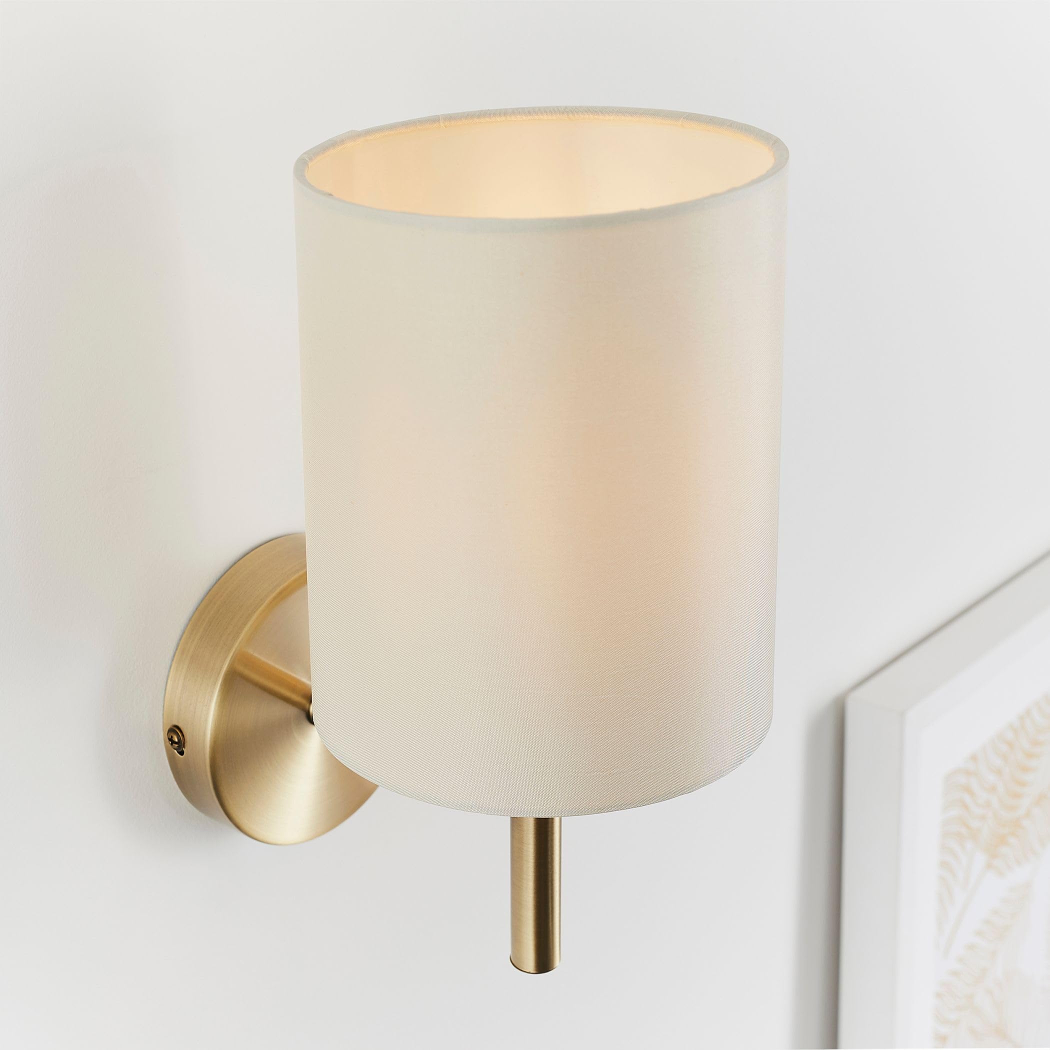 Endon Brio Wall light finished in antique brass and cream faux silk fabric shade (Brio-1WBAB), White - Image 4