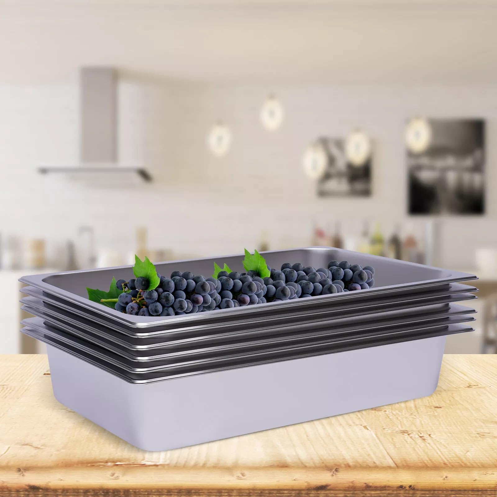 6 unidades GN Contenedor Acero Inoxidable Cuenco Rectangular, Cuencos de Alimentos 1/1 Contenedor de Gastronomía 53 x 33 x 10 cm Recipiente de Acero Inoxidable Recipiente Gastronorm