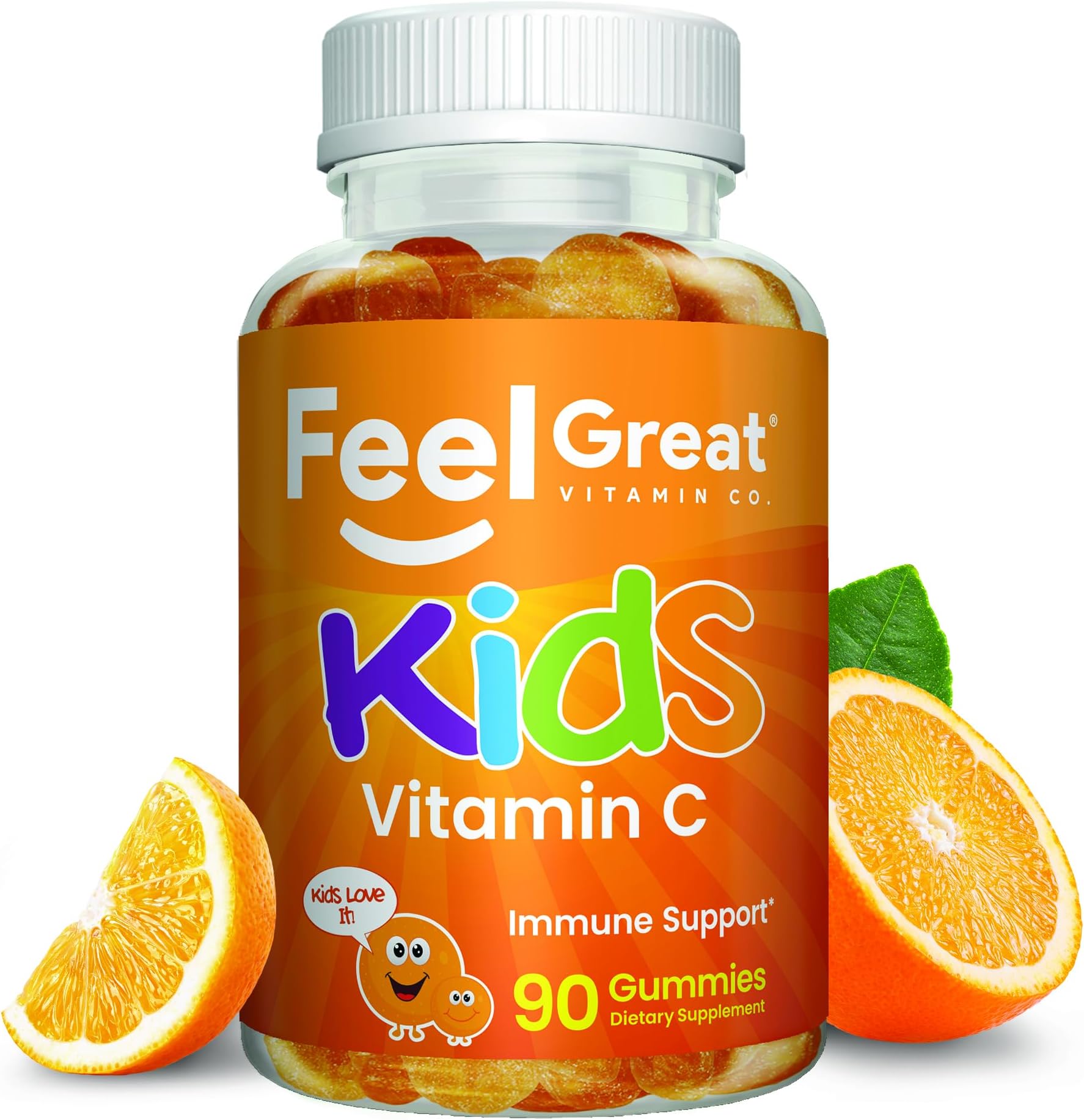 Kids Vitamin C Gummies Chewable for Immune Defense | Plant-Based, Gluten Free | Vegan | 250 mg per Serving | 90 Gummies | Vitamins for Kids by Feel Great Vitamin Co.