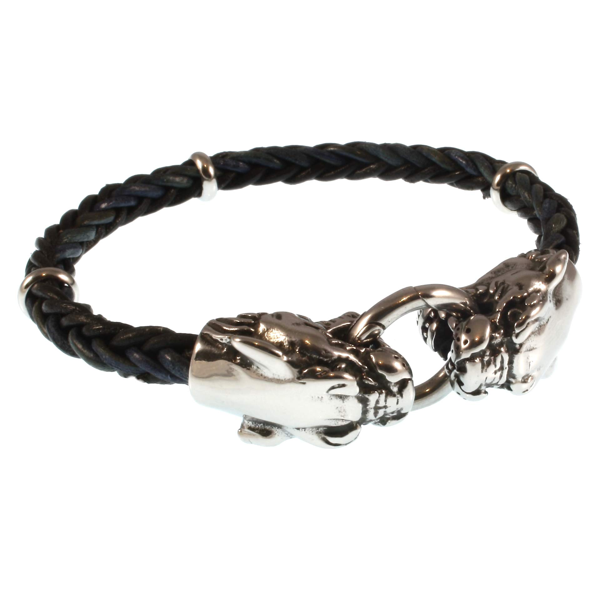 Echt Leder-Armband LÖWE LION Edelstahl Z8 Blau/Sw Männer Herren