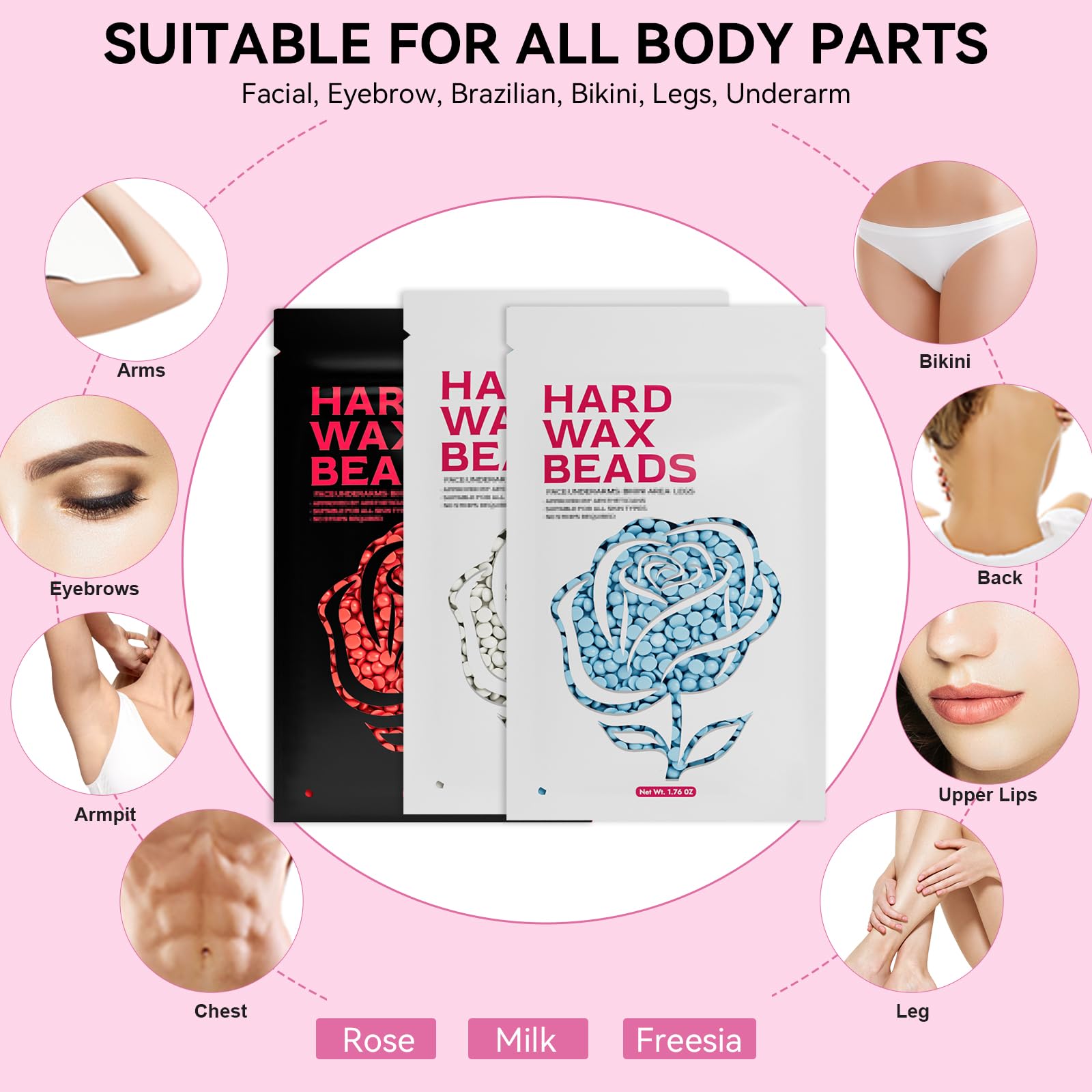 Calentador de cera digital, kit de depilación con 6 paquetes de perlas de cera para cuerpo completo, cara, depilación brasileña, perfecto para uso en el salón en casa