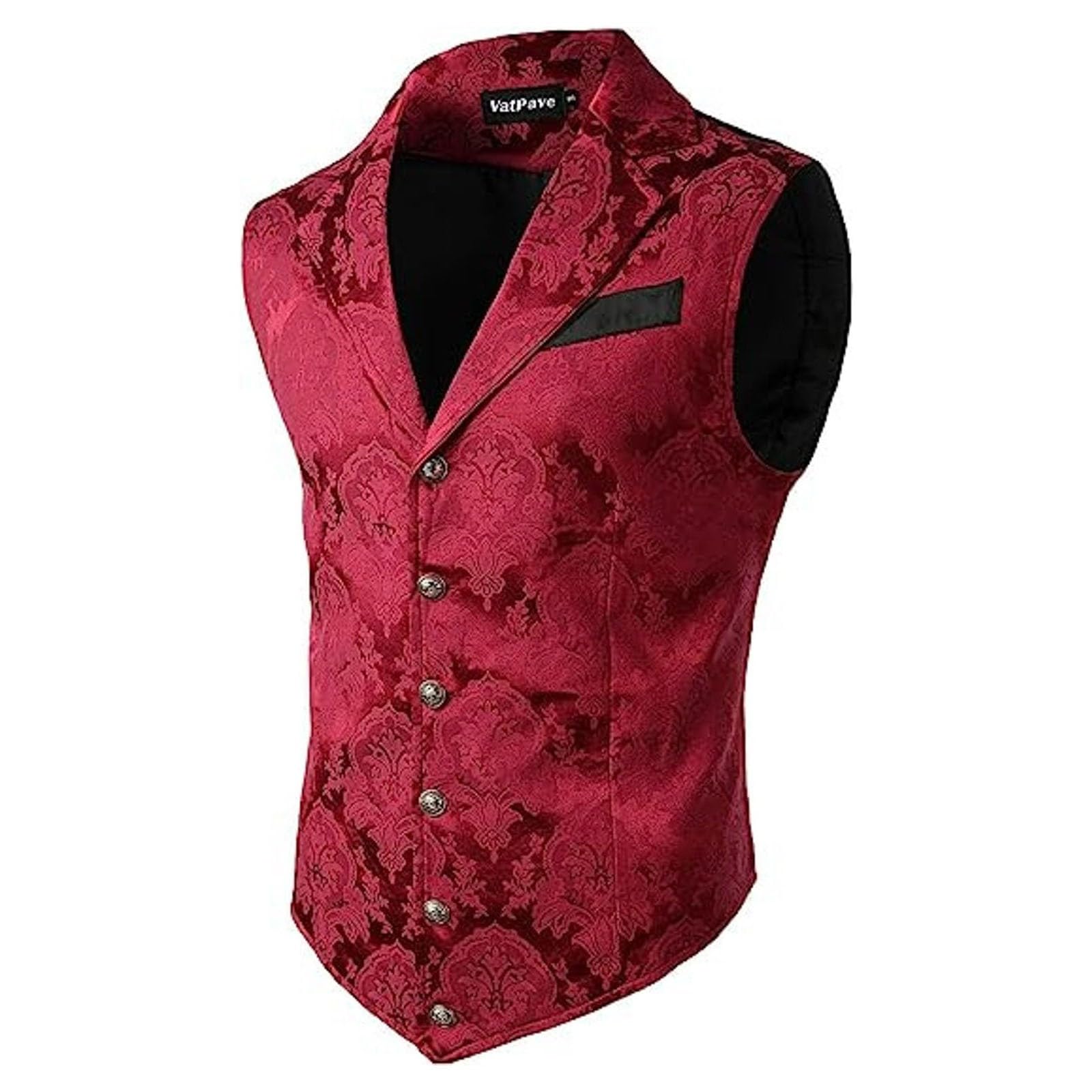 Men's Victorian Waistcoat, Paisley Suit Vest, Men's Slim Fit, Gothic Costume Vest, Classic Medieval Suit Vest, Steampunk Gilet, Halloween Costume, Wedding Costume Vests for Men, red, 3XL