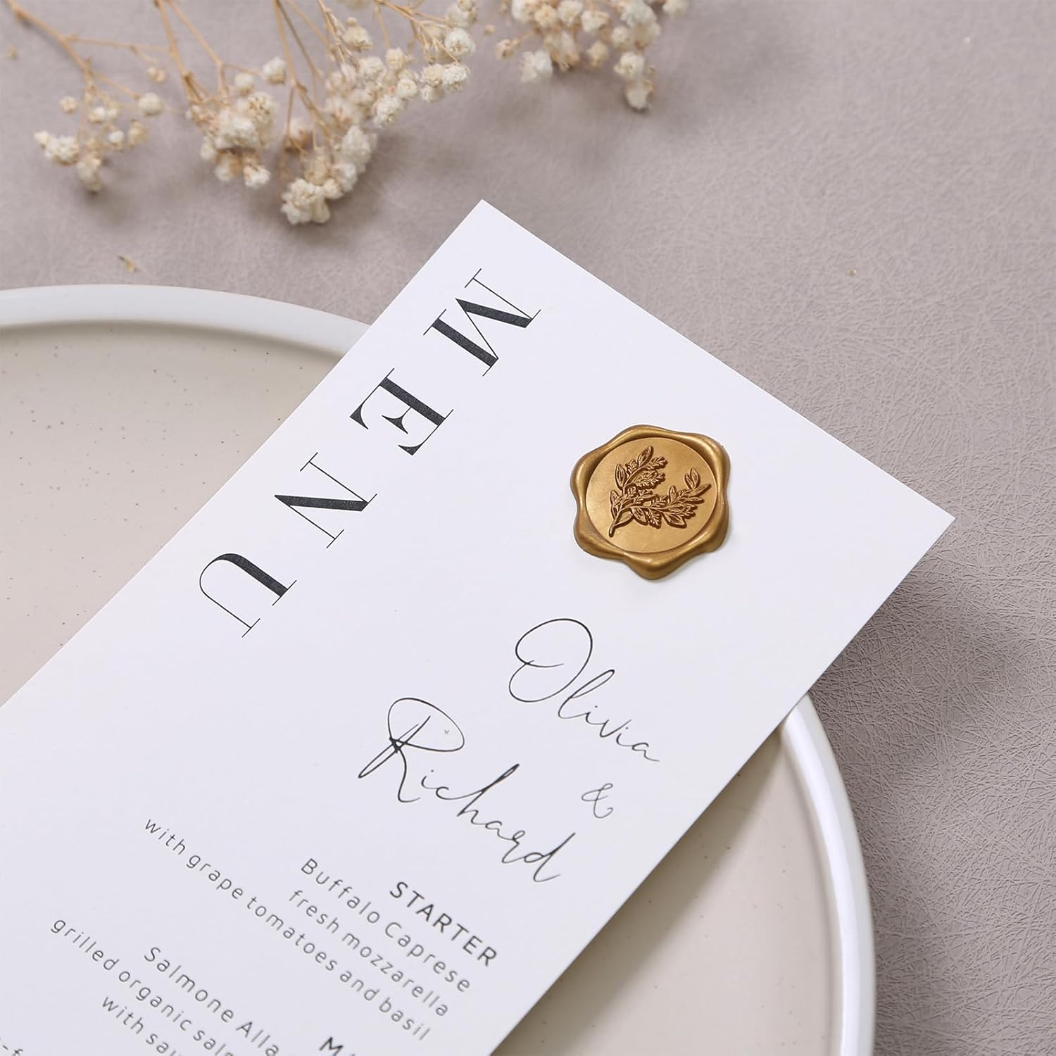 UNIQOOO Wax Seal Stickers - Eucalyptus Wedding Invitation Envelope Seal Stickers, 50 Pcs Self- Adhesive Antique Gold Stickers, Perfect for Invitation, Christmas, Gift Wrapping, Party