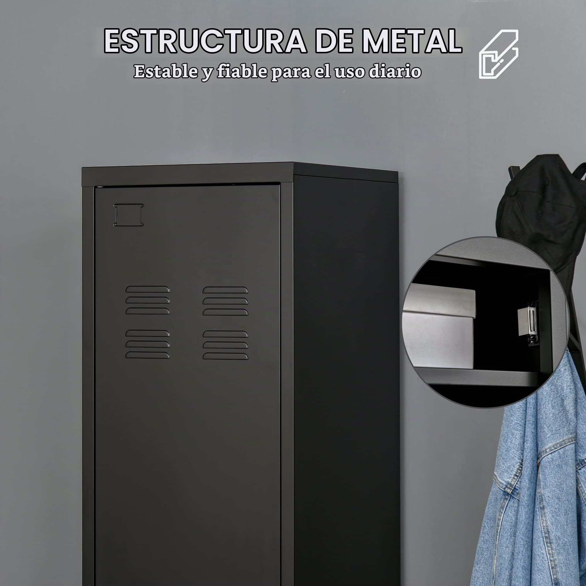 homcom Armario metálico de estilo industrial con una puerta, mueble multiusos para entrada y dormitorio, 43 x 50 x 180 cm, negro