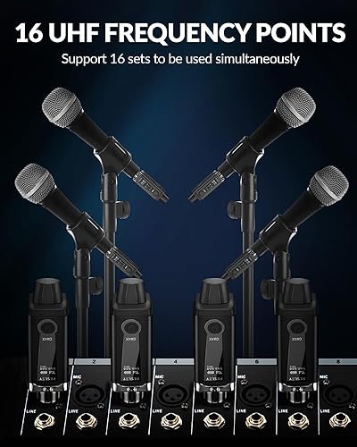 Miniatura 4 de Fesley Sistema de guitarra inalámbrica multiuso, sistema de micrófono inalámbrico, receptor transmisor XLR de 14 pulgadas, batería recargable de 8