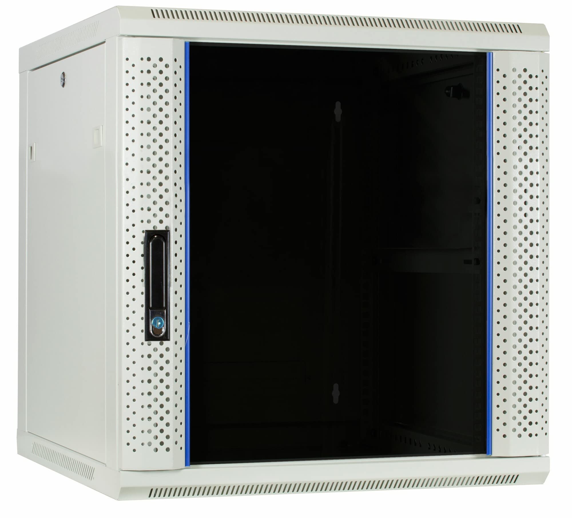 DSIT 12HE Netzwerkschrank (Serverschrank) 19 Zoll Wandmontage mit Glastür - Weiß (BxTxH) 600 x 600 x 635mm - Traglast 60 kg