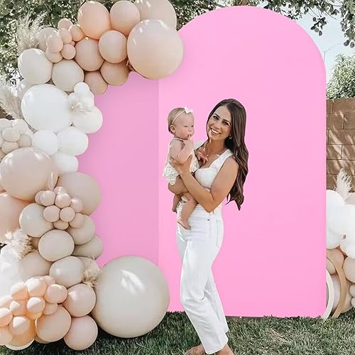 Miniatura 2 de PATYDEST Cubierta de arco de boda de 6 x 2.6 pies, cubierta de fondo de arco rosa para soporte superior redondo, marco de arco de Chiara de 2 lados,