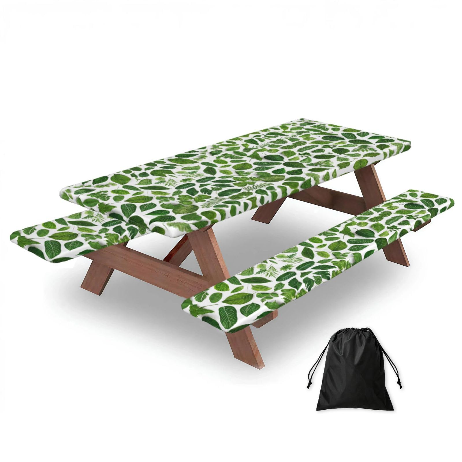 EZDLOWVBA Monstera Deliciosa Banana Palm Print Picnic Table Cover With Bench Covers Waterproof Fitted Picnic Table Outdoor Elastic Picnic Tablecloth Outdoor Camping Essentials(3pcs)