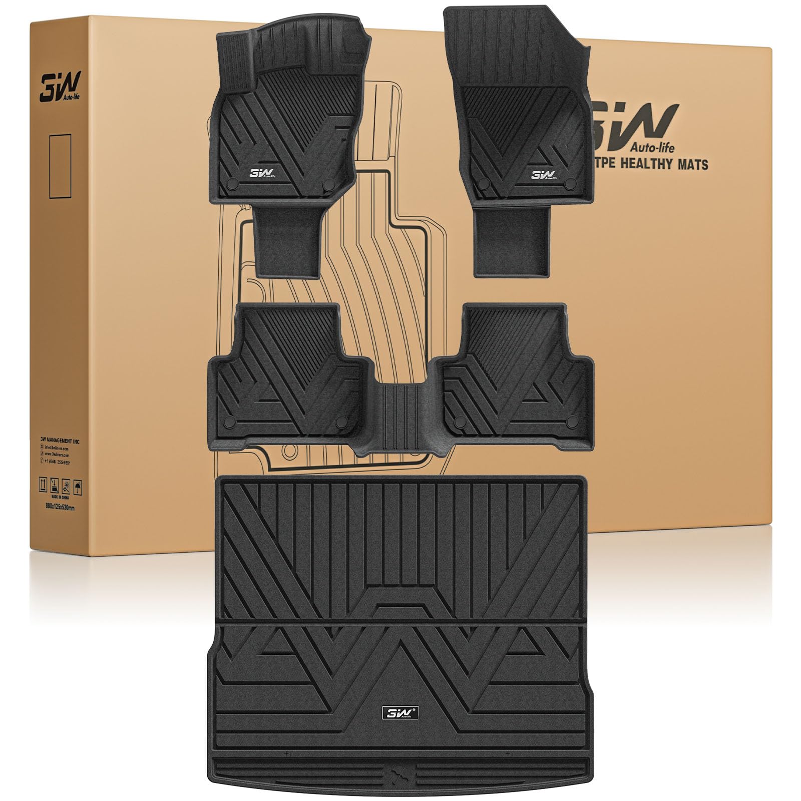 3W Set 4 di Tappetini per Volkswagen Tiguan 2025 2026 (Non compatibile con PHEV) in Thorex™ e Tappetino per Bagagliaio su Misura, Facile da Pulire Tappeti per Auto Resistente e Tappeto Bagagliaio
