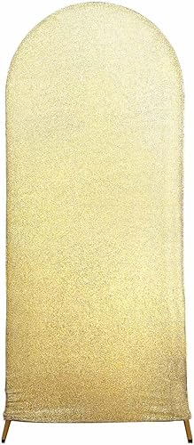 Miniatura 6 de Efavormart - Funda para telón de fondo de 5 pies, color champán brillante, de elastano, cubierta de arco de boda metálica brillante de 2 lados