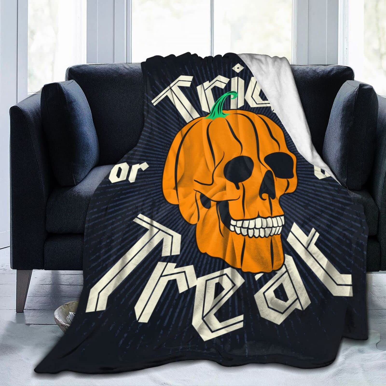 Lsjuee Halloween Pumpkin Skull Throw Blanket Scary Halloween Design Blankets Lightweight Soft Cozy Flannel Blanket for Sofa Couch Bed Office 80"X60"