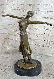 Art Deco Nouveau Replica Chiparus Figure of A Dance in Bronze and Marble Base LR Artwork Lost Wax Handmade Home Gift by Finery Bronze