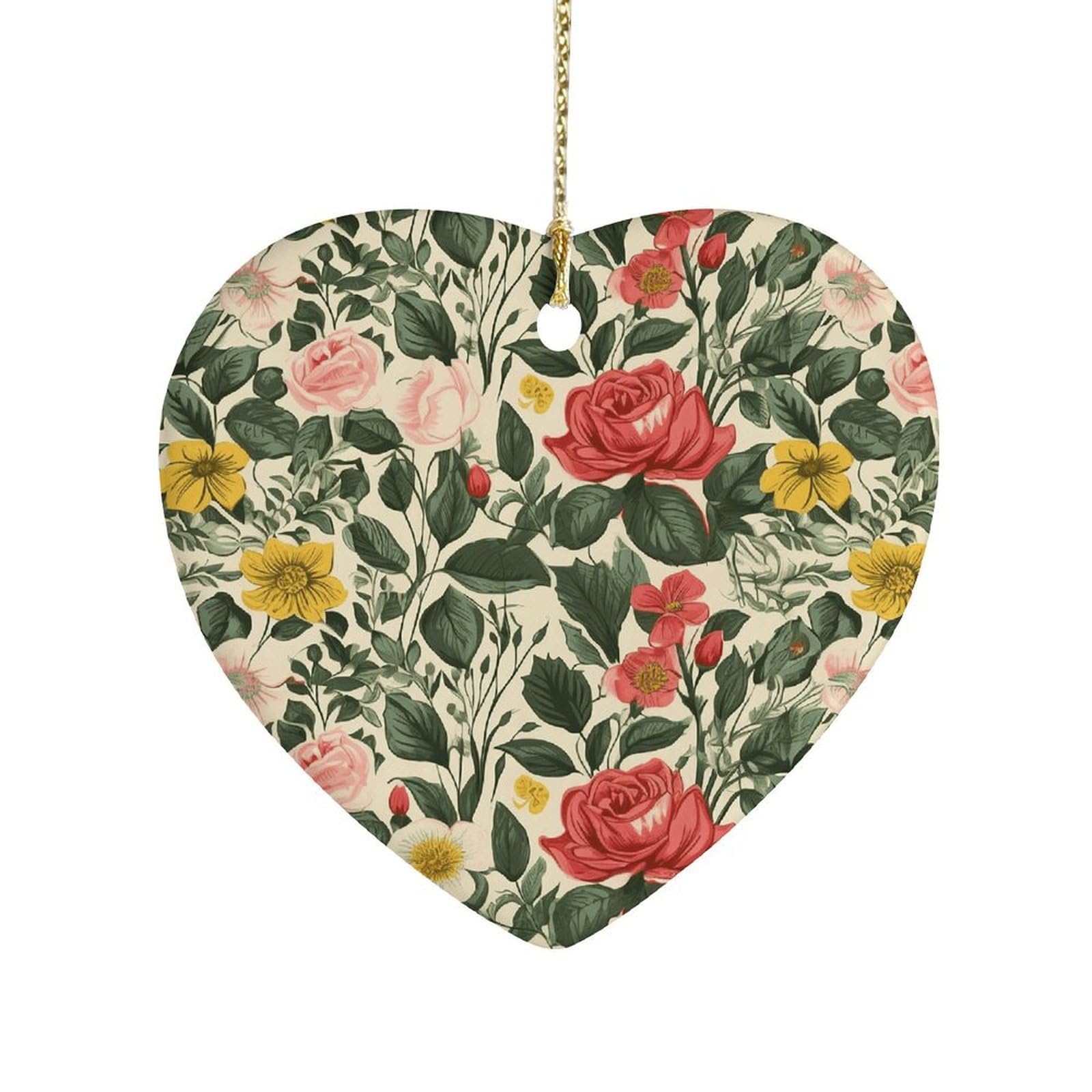 Khauerbc Style Roseceramic Ornament,Heart-Shaped.christmas Tree Hanging Decoration-Holiday Home Decorations. Art Ornament,Friendship Keepsake - Gift Ideas, For Besties, Coworkers, Family.