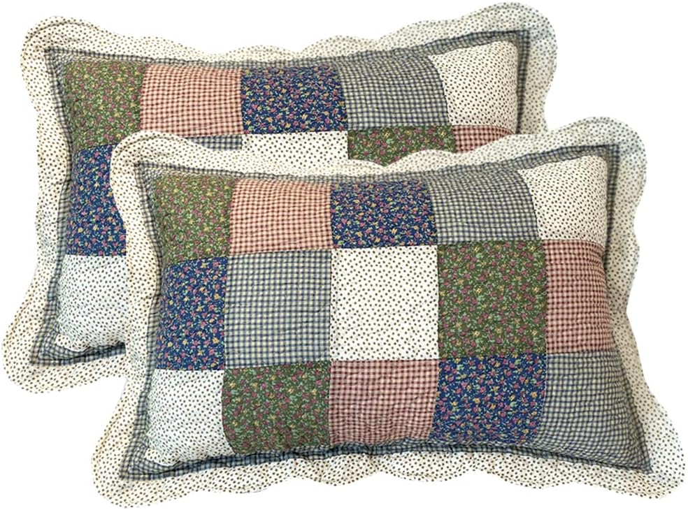 vctops 2 Piece Boho Cotton Quilted Pillow Shams Queen Size Floral Printed Ultra Soft Decorative Pillow Cover Set (Pink,20"x28")