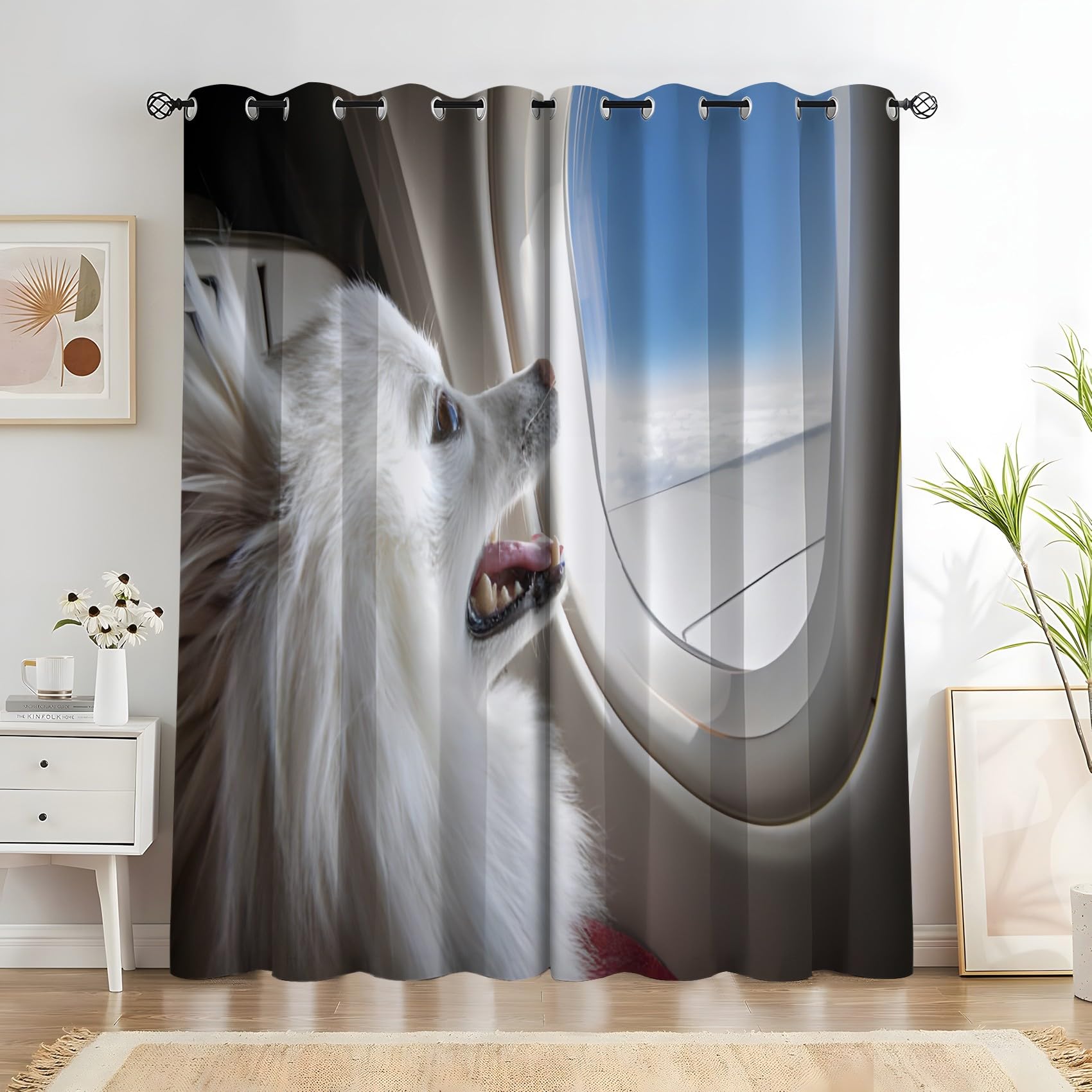 Pomeranian zasłony zestaw 2 sztuk, śliczne zasłony termiczne, ochrona przed zimnem, wys. 250 x szer. 70 cm, zasłona zaciemniająca na przelotkach, do sypialni, salonu