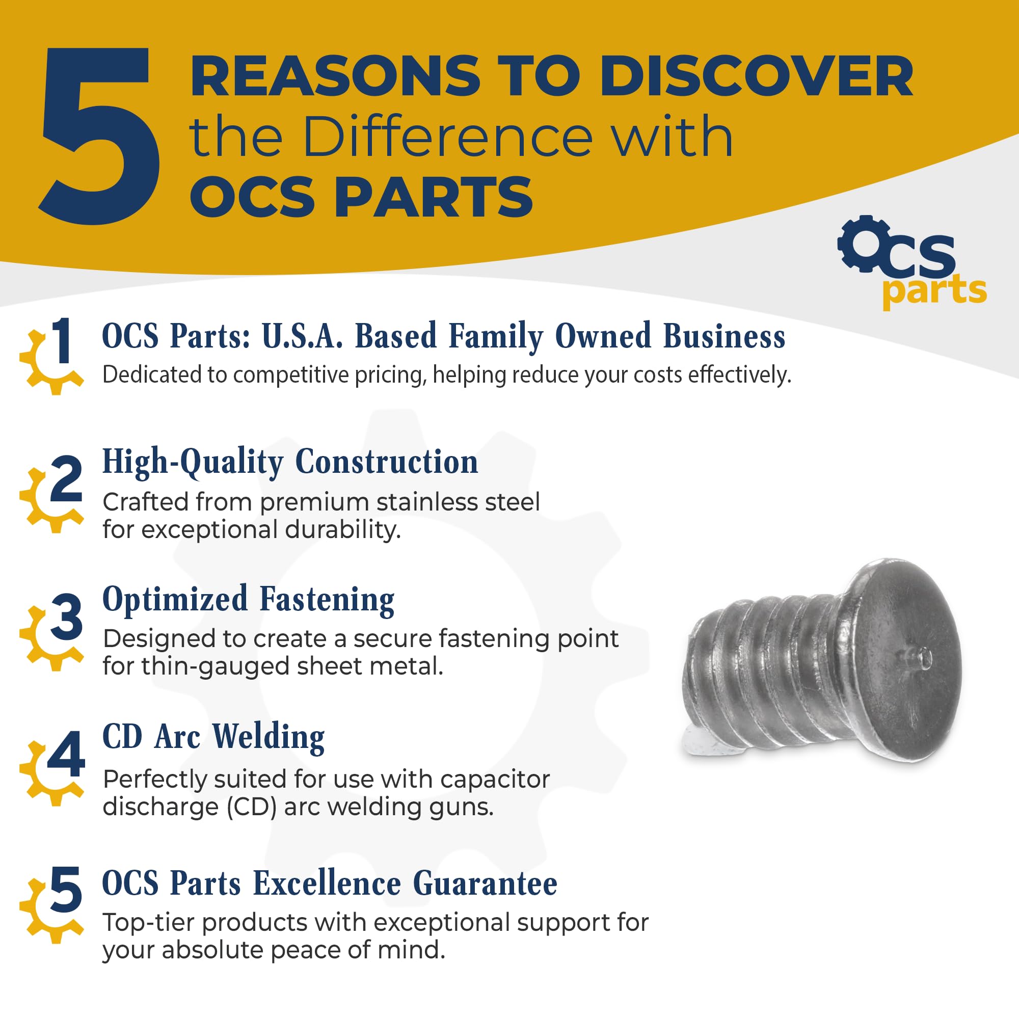 10-Pack OCS Parts CD Type Weld Studs | 1/4-20 x 1/2