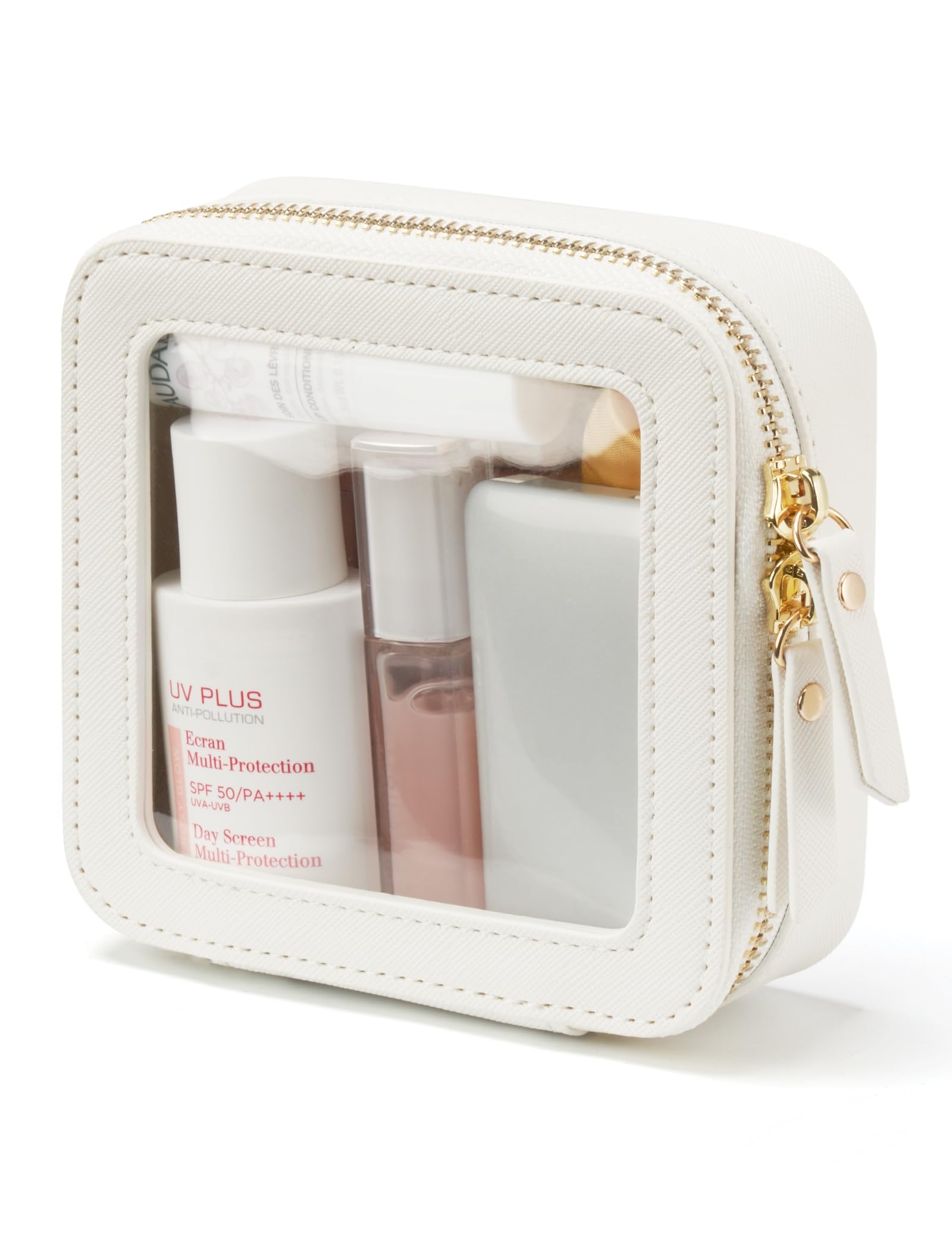 Popvibe Beauty case trasparente da viaggio, borsa cosmetica trasparente con cerniera, organizer portatile per trucchi, borsa compatta da viaggio per auto essenziale