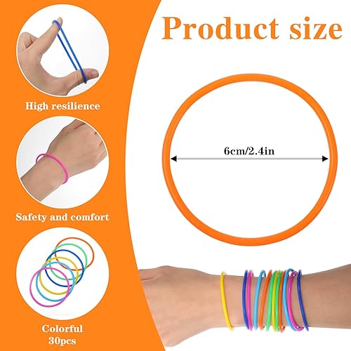 Miniatura 2 de 30 pulseras de gelatina, pulseras retro de neón de los años 80, pulseras de silicona colorida para adultos de los 80 recuerdos de fiesta (6 colores)