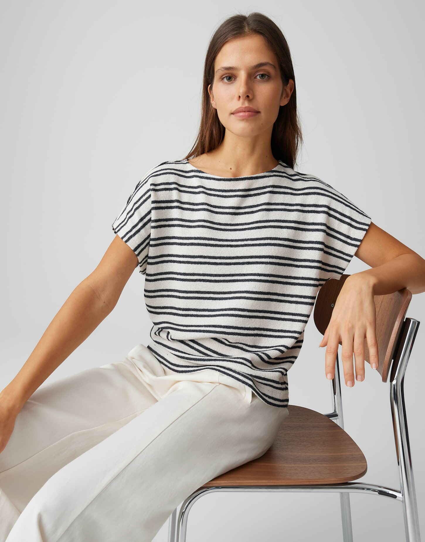 OPUS Damen Kurzarmshirt | Gestreiftes Jerseyshirt in Strickoptik Regular Fit