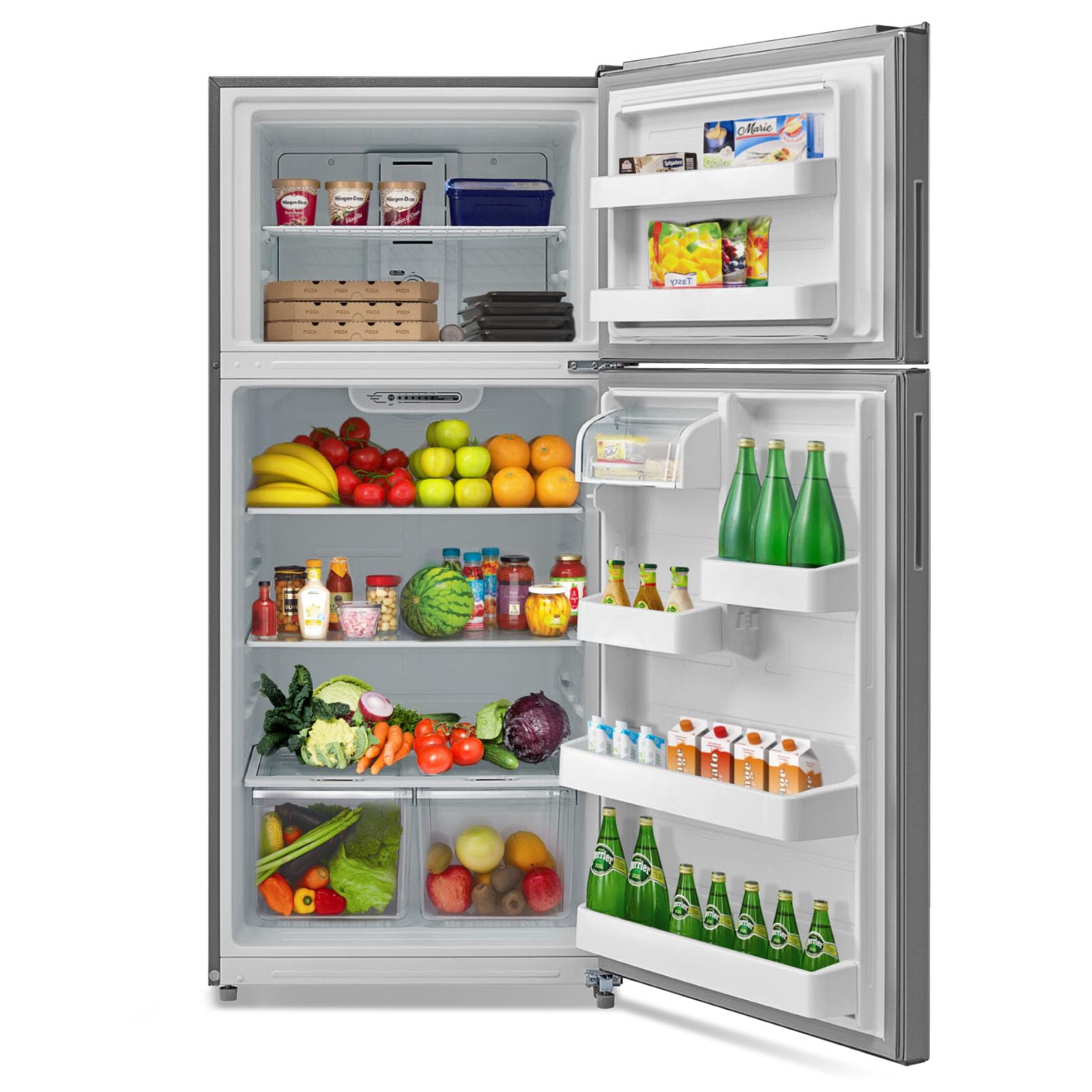 Techomey 30" Freestanding Top Freezer Refrigerator, 18.0 Cu. Ft. Frost Free Refrigerator, Full Size Refrigerator with Freezer, Garage Fridge, Standard Depth, Stainless Steel on Fridge.com
