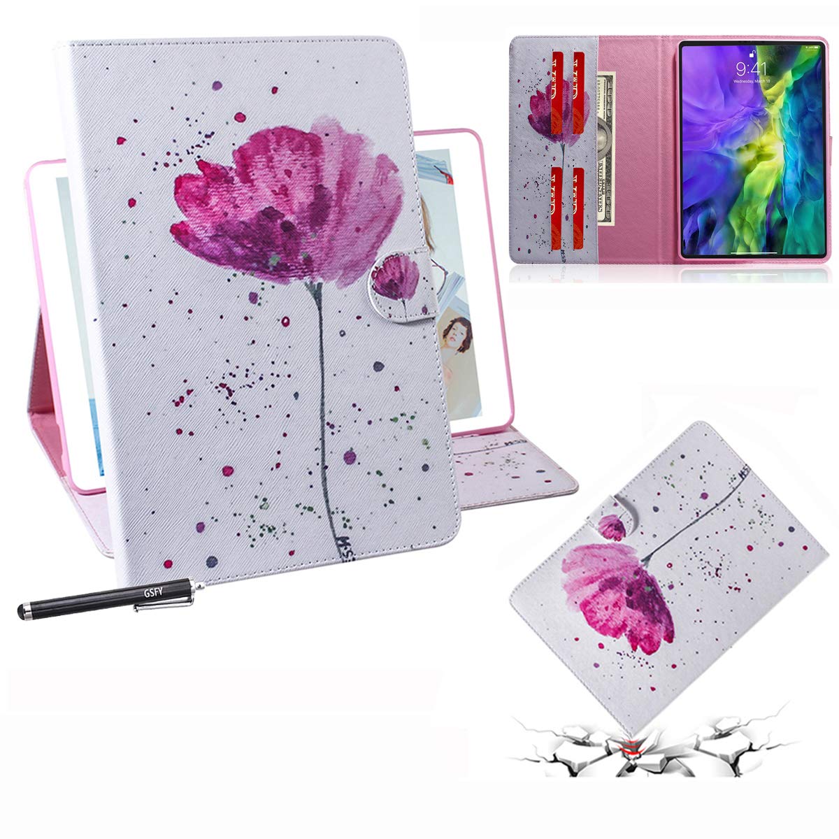 GSFY Case for iPad Pro 11 2nd Generation 2020 Release, Premium PU Leather Folio Stand Protective Cover with Card Slots Multiple Viewing Angles for New iPad Pro 11 Inch, Orchid