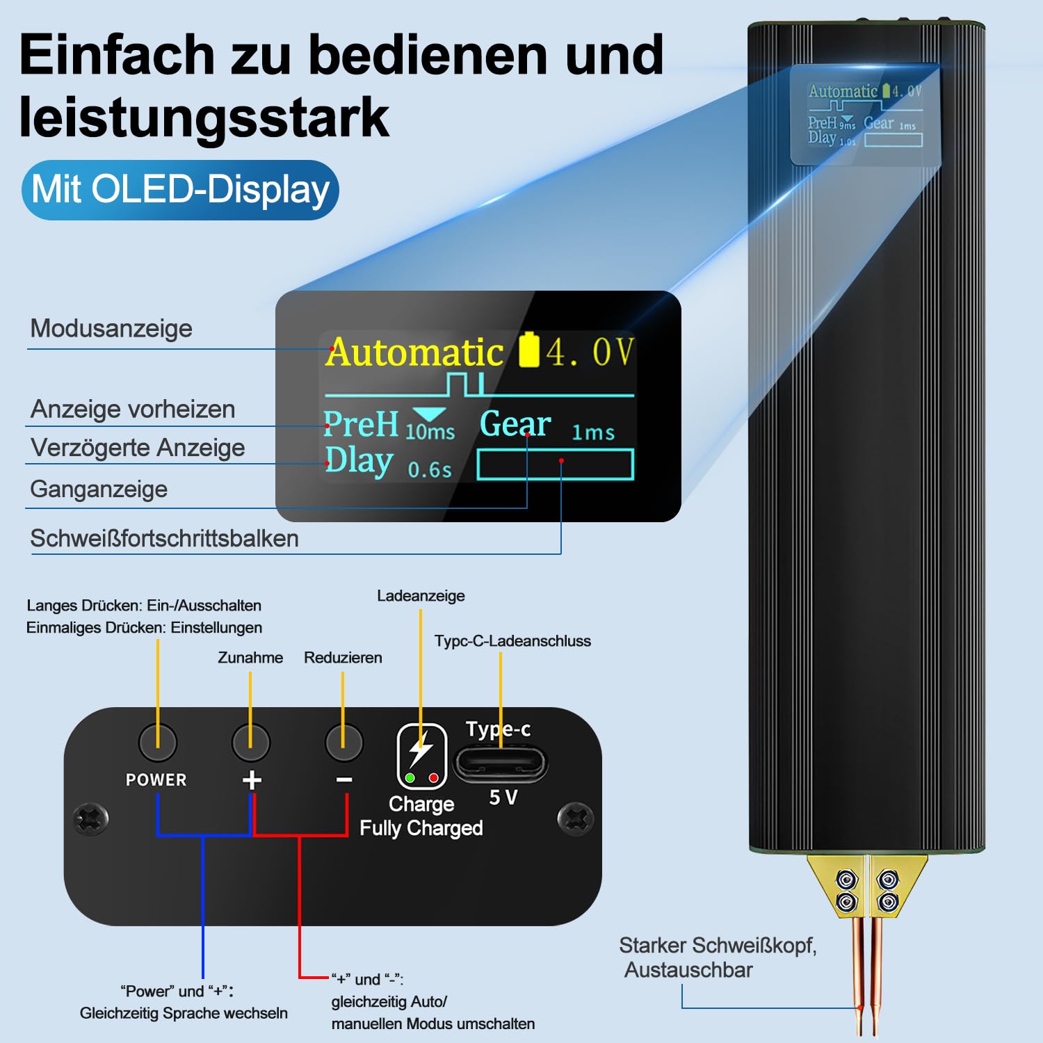 Poste à souder par points sans fil avec modes automatiques et manuels, 80 vitesses réglables pour batteries DIY
