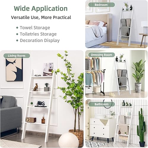 Miniatura 8 de Tangkula Escalera de madera de 4 niveles, estante de almacenamiento de granja de 4.5 pies, soporte de escalera inclinada de pared, estante