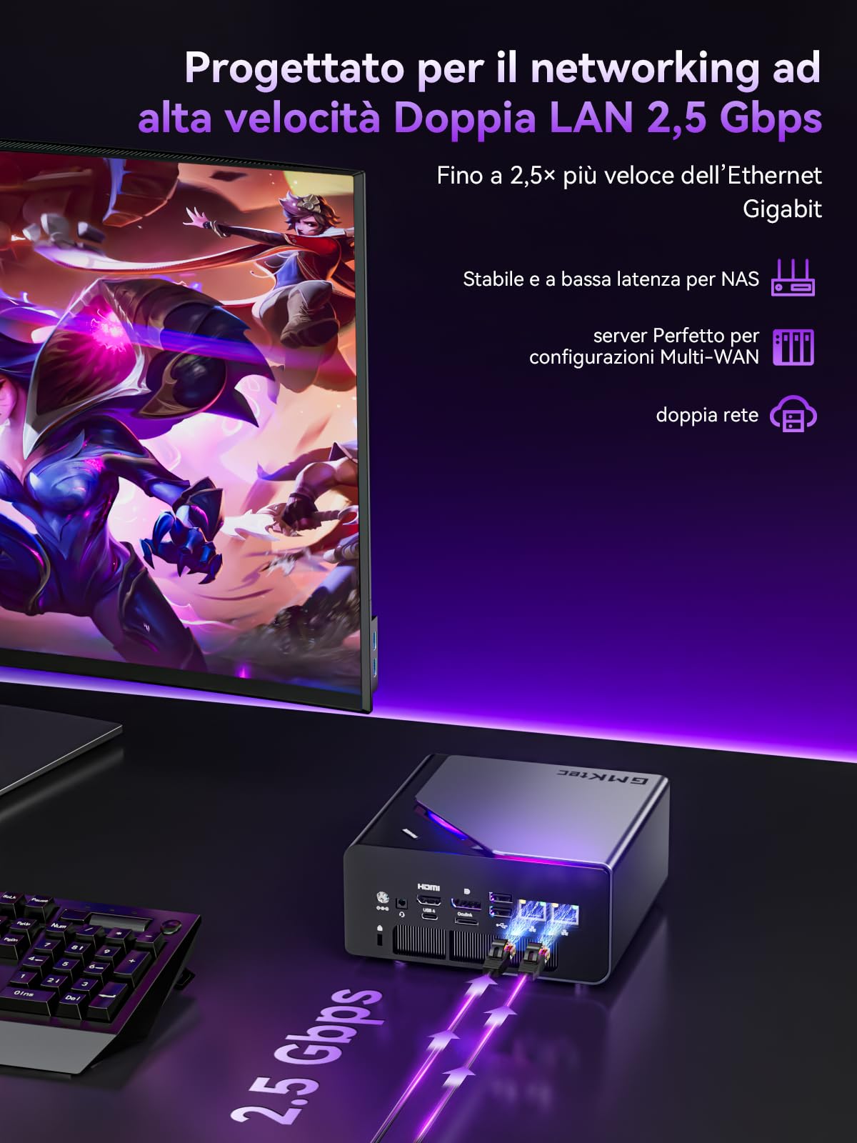 GMKtec K15 AI Mini PC Intel Core Ultra 5 125U, versione Bareboni senza RAM/SSD/SO, PC desktop con accelerazione IA, espansione di storage 3X M.2 2280, Dual Nic 2.5GbE, HDMI 2.1, USB4