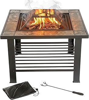 Fire Pit - 30-Inch Outdoor Firepit Table with Screen, Cover, and Poker - Outdoor Fire Pits for Backyard, Deck, Patio, or Porch by Pure Garden (Black)
