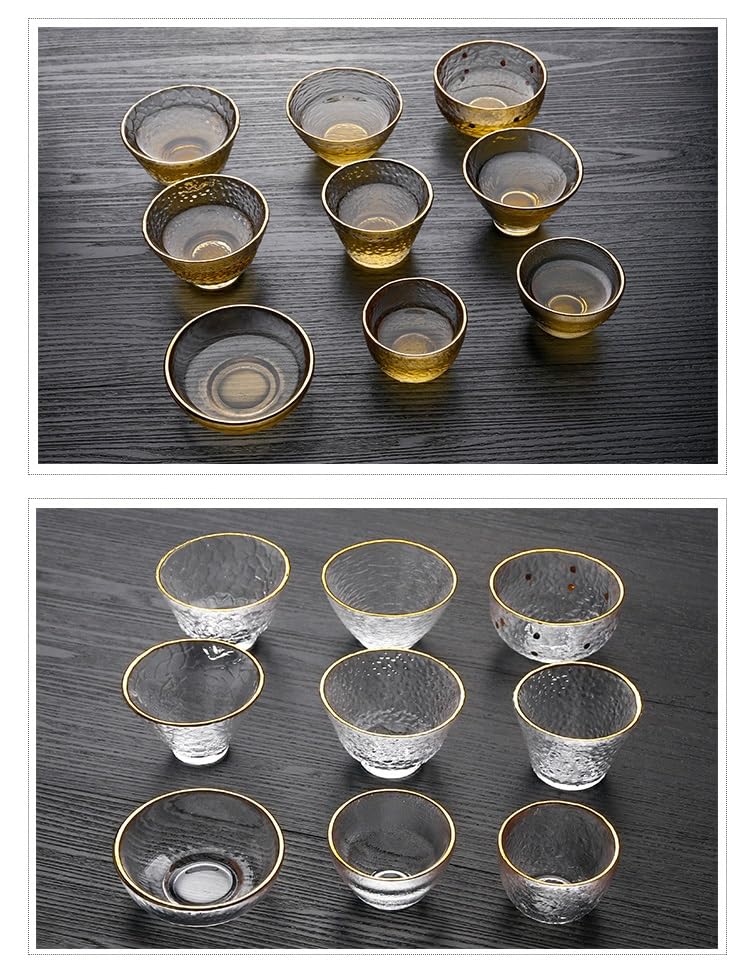Lot de 4 tasses à saké japonaises en verre – Mini tasses à thé Kung Fu pour thé vert et Oolong – Gobelets élégants en verre pour cérémonie du thé et boire du saké