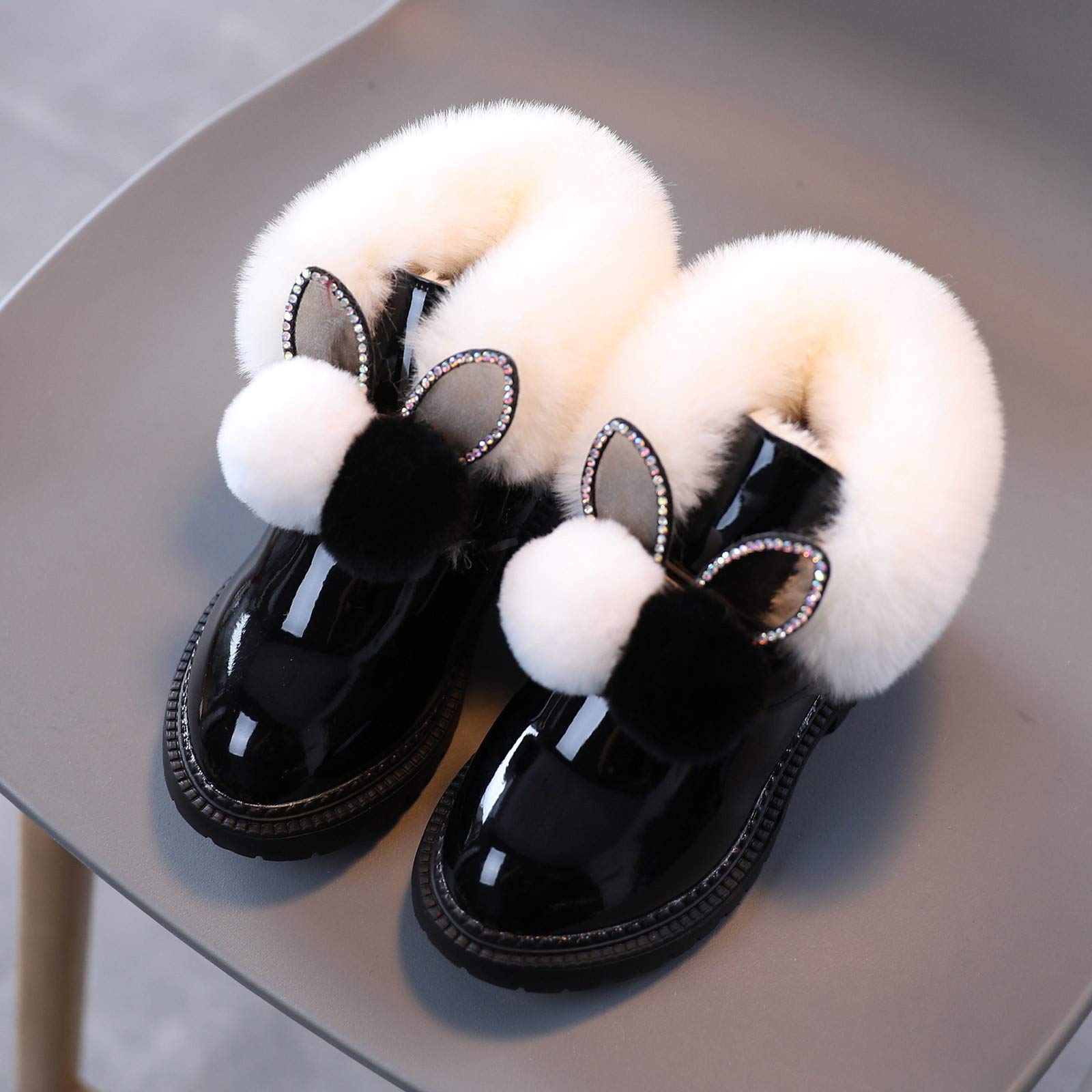 Kids Girls Ankle Boots Toddler Faux Furry Warm Winter Shoes Soft Sole Anti-Slip Walking Shoes Baby Comfort Snow Boots (Black, 7 Toddler)