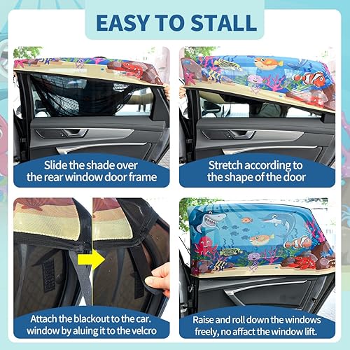 Miniatura 6 de MOVINPE Parasol para ventana de automóvil para bebé, paquete de 2 pantallas traseras de malla transpirable, parasol universal elástico, bloqueo de