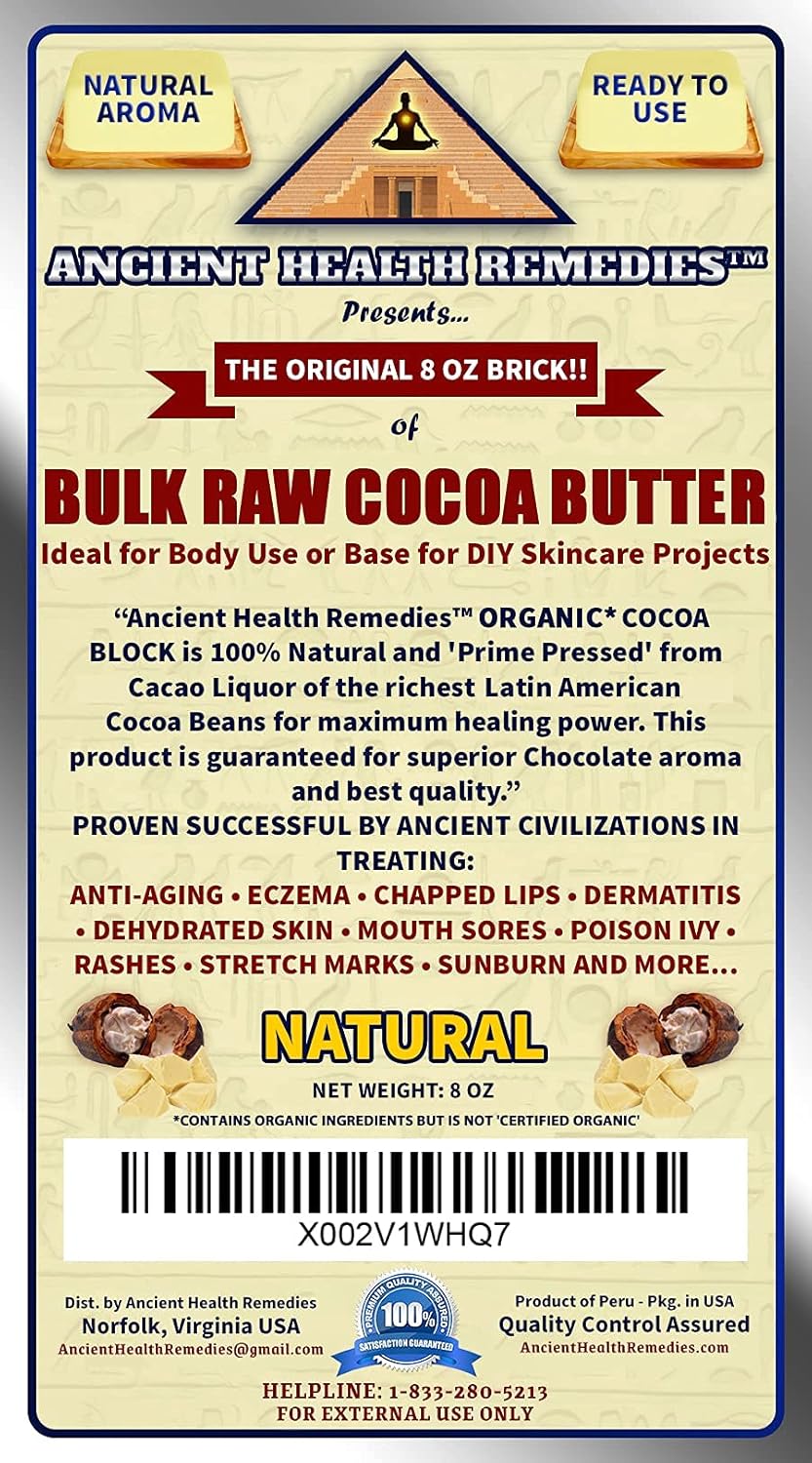 ANCIENT HEALTH REMEDIES Organic Unrefined Raw NATURAL COCOA (CACAO) BUTTER BLOCKS Bulk Size Rich Chocolate Aroma For Lip Balms Stretch Marks DIY Base for Body Butter (8oz) - Image 7