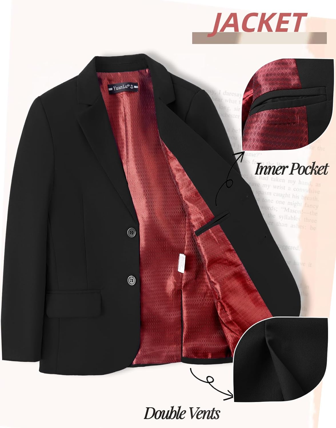 YuanLu Boys Suit Jacket Formal Dress Jacket Slim Fit Sport Coat for Kids