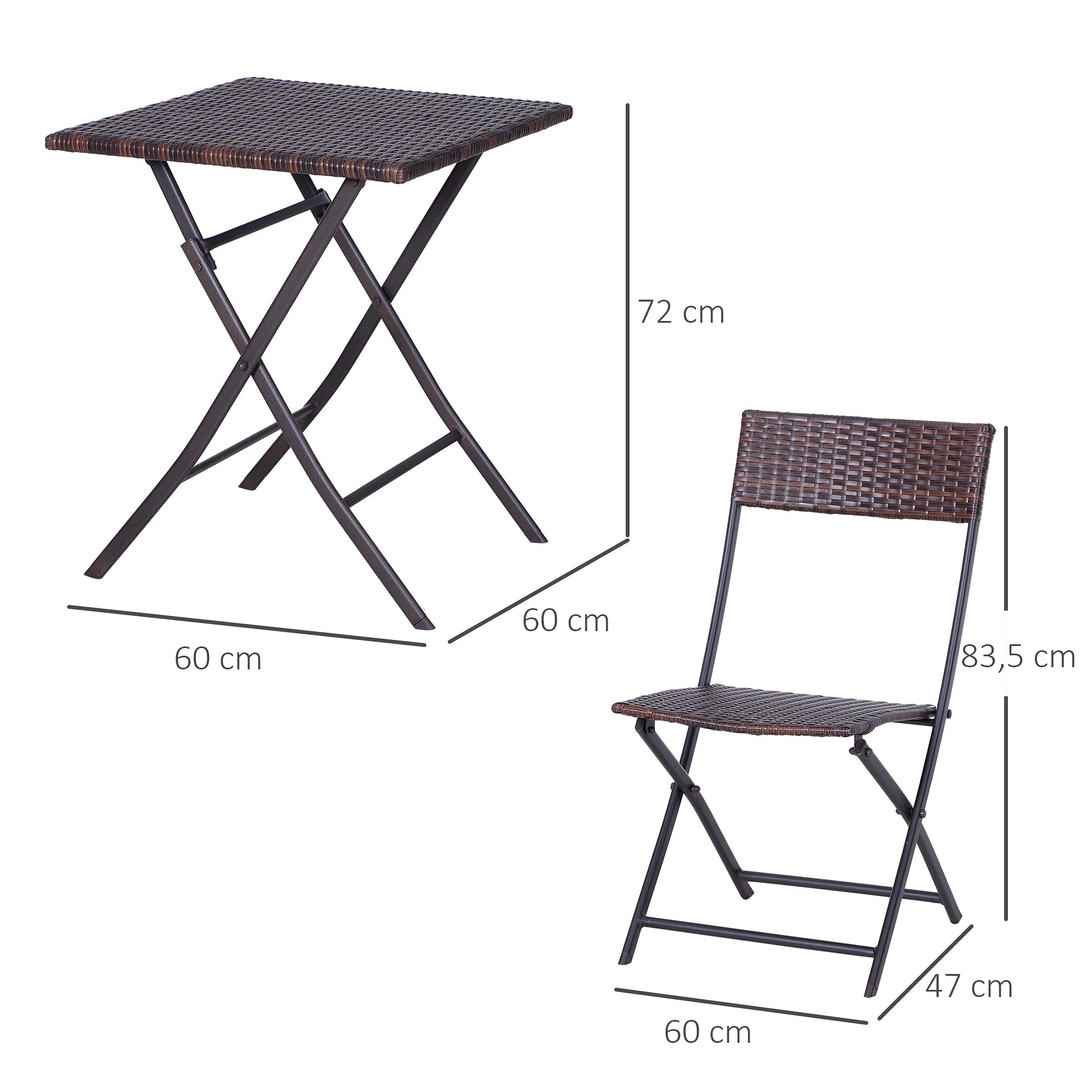 Outsunny Ensemble Meubles de Jardin Design Table carré et chaises Pliables résine tressée Imitation rotin Marron