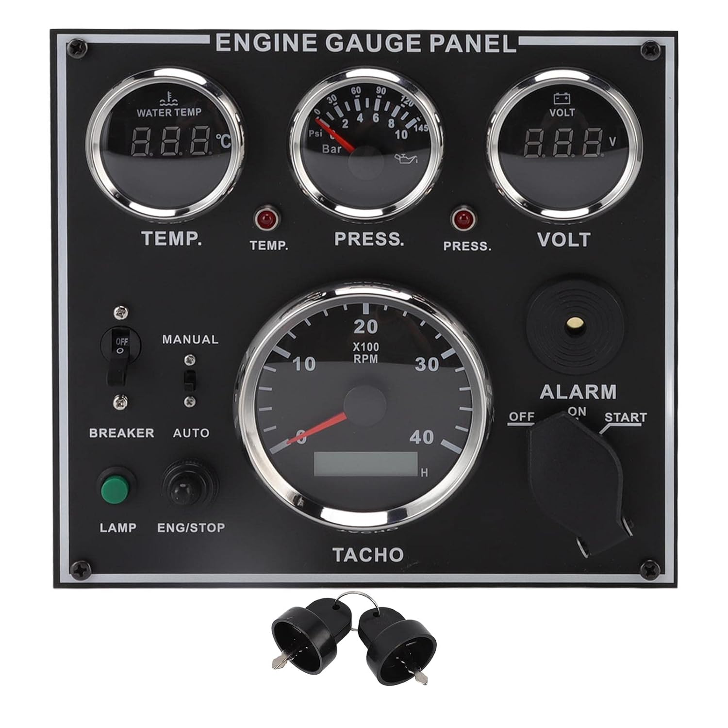 Brilluxa Engine Gauge Panel, Water Temp Oil Pressure Voltmeter Tachometer, Multi Gauge Instrument Cluster, for Generator RV Boat Marine Vehicle (12V)