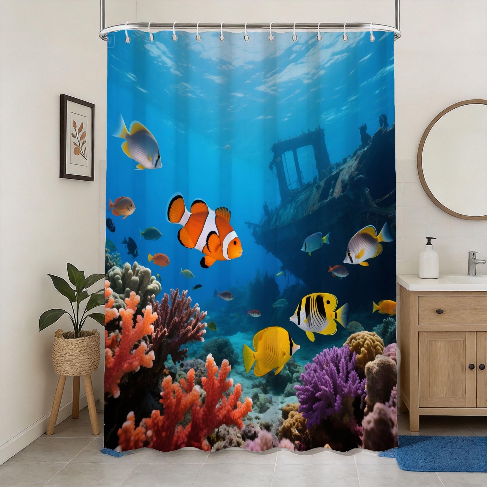 Rideau de douche poissons tropicaux 180x200 cm en tissu imperméable