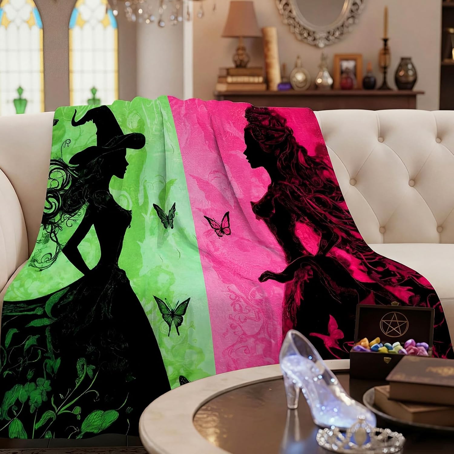 Pink and Green Blanket Princess Witch Throw Blanket for Women 50 x 60 Inches Double Sided Coquette Witchy Crown Decor Soft Flannel Gift for Sofa Couch Home Bed Birthday Decor (Princess Witch) - Image 4