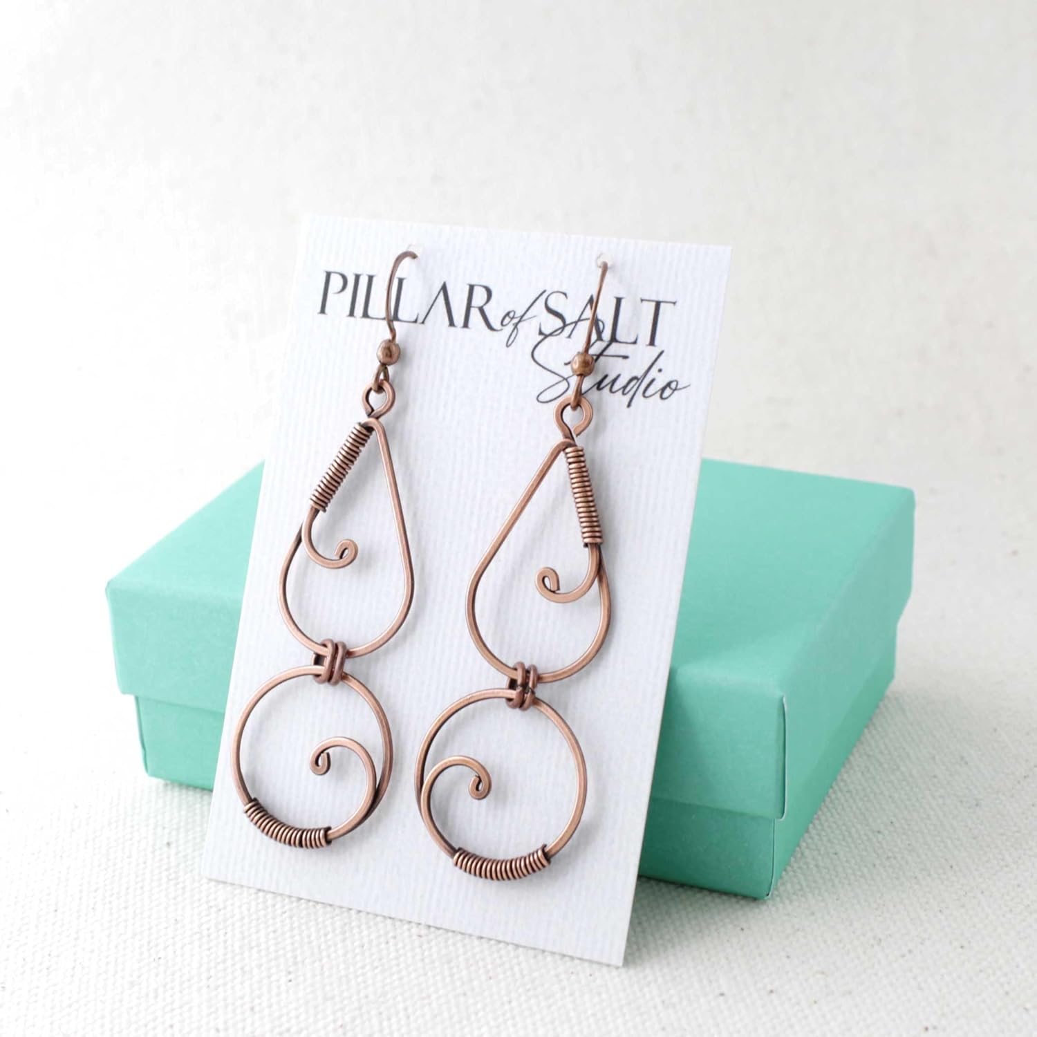 Pillar of Salt Studio Handcrafted Copper Long Dangle Earrings (Antiqued Copper, 2" drop)