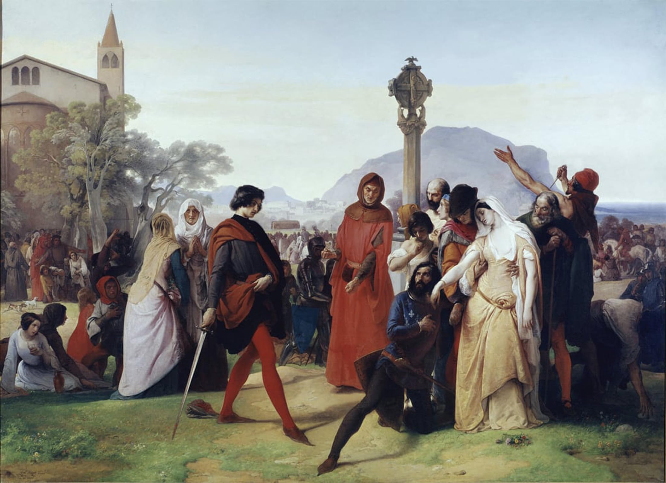 POSTERIIk Famous Modern Artwork Art Mural Sicilian Vespers Easter Tuesday the French Massacres by Francesco Hayez Oil Paintings Pictures for Home Decor 60x90cm