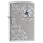 Zippo Armor Nautical Waves Pocket Lighter with Crystal, High Polish Chrome