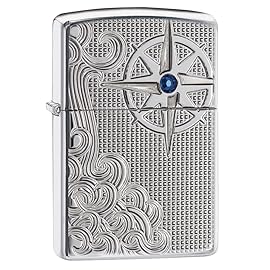 Zippo Armor Nautical Waves Pocket Lighter with Crystal, High Polish Chrome