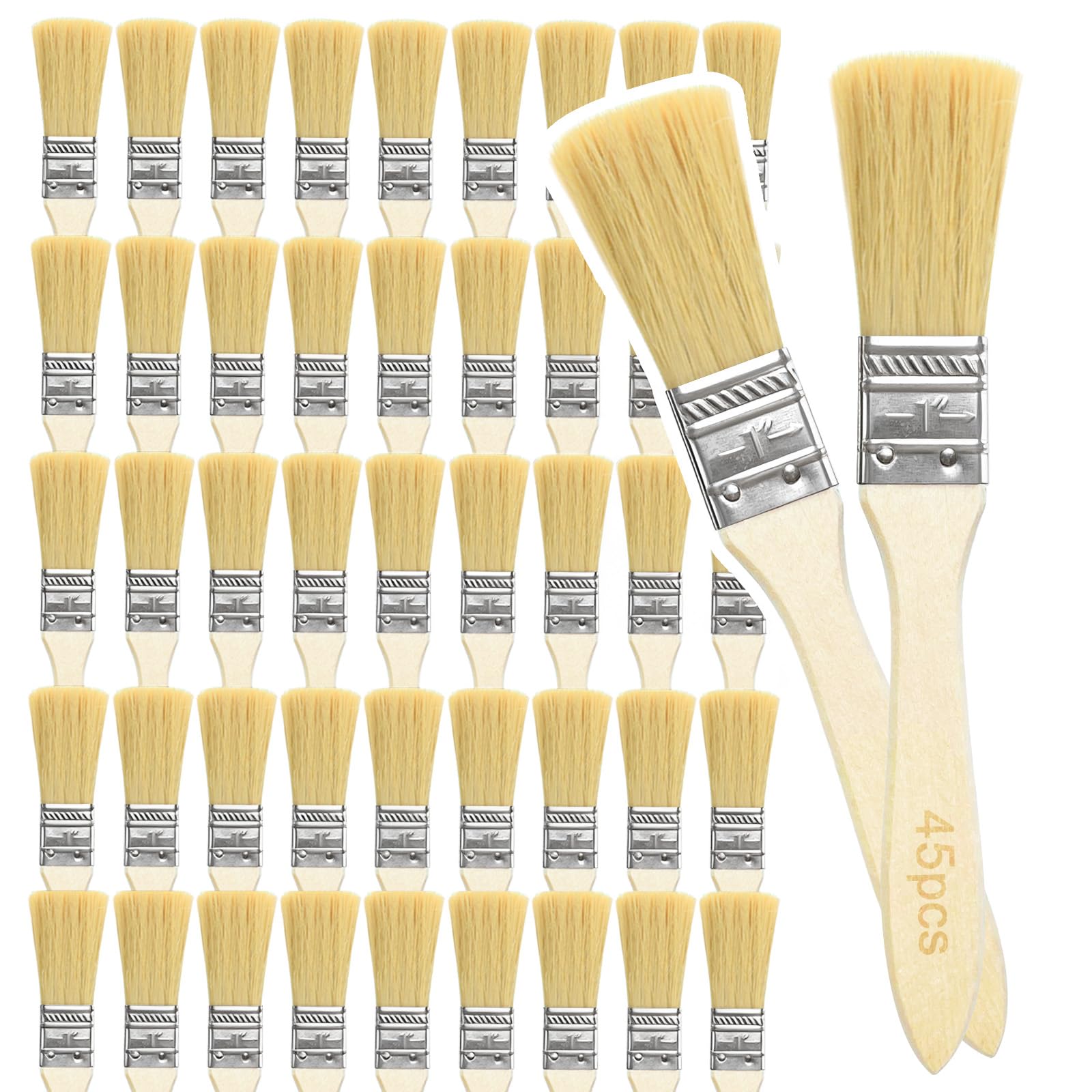 PDKKFF 45PCS 1 inch Paint Brush Set, Chip Paint Brushes, Wooden Handle Disposable Paint Brushes for Painting, Stain, Varnish, Glue, Wall, Furniture, Decorating-Woodwork and Home DIY